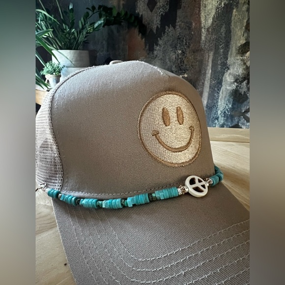 Custom Smiley Trucker Hat with Handmade Turquoise Hat Chain - Picture 3 of 8